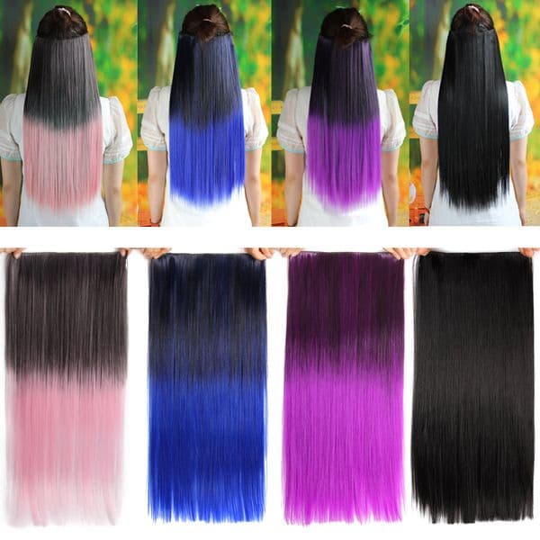 Leeons Synthetic 5 clips in Hair Extensions long Straight 22Inch Ombre Black Brown Clip in False Hairpieces For Women 26 Colors