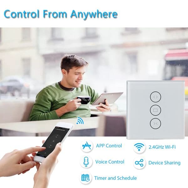 WiFi Smart Timer Glass Wall Touch Curtain Switch Controller for Roller Shutter Electric Motor TUYA Smart Life Google Home Alexa
