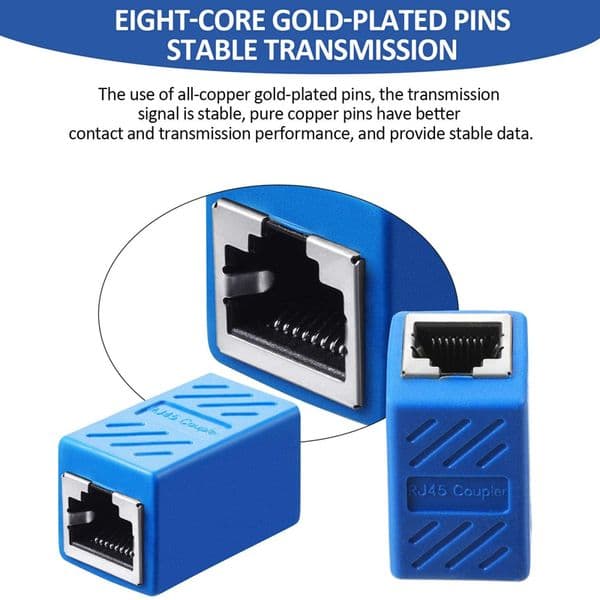 HTOC 10 PCS RJ45 Coupler Network Connector For Cat6/Cat5 Ethernet Network Cable Coupler Female To Female (Blue)