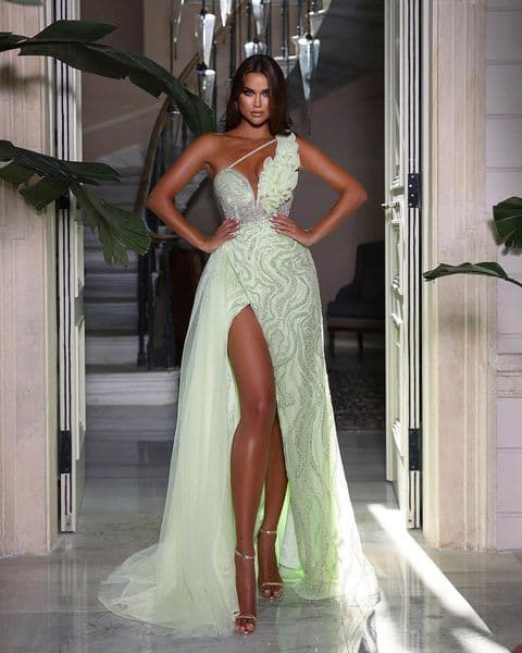Classic Ball Gown Slim Fit Lace Prom Dress Women Evening Dresses Side Split Shine Sequined Beads Party Grown Vestidos De Novia Customized L24921