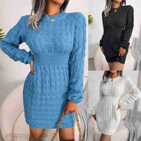 Women Casual Dresses fashion dress Autumn and Winter Leisure Fried Dough Twists Waist Pack Hip Dress Skirt Women's Wear