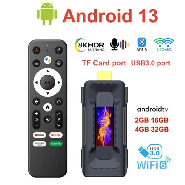 ATV TV Stick Android 13 USB3.0 WIFI6 RK3528 4GB 32GB 8K H.265 2.4G 5G Wifi BT Voice Remote 4K Streaming Smart TV Box 2GB 16GB