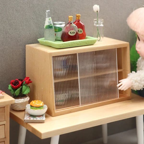 Diy Cabin Micro Scene Wooden Cabinet Wardrobe Micro Bookcase Storage Cabinet Mini Furniture Accessories Dollhouse Decoration