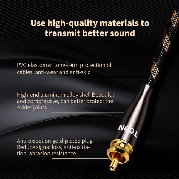 TODN Toslink Digital Fiber Optical Audio Cable 6N OCC Male to Male 75Ω Premium SPDIF Coaxial RCA Cable for Sound Bar CD DVD TV