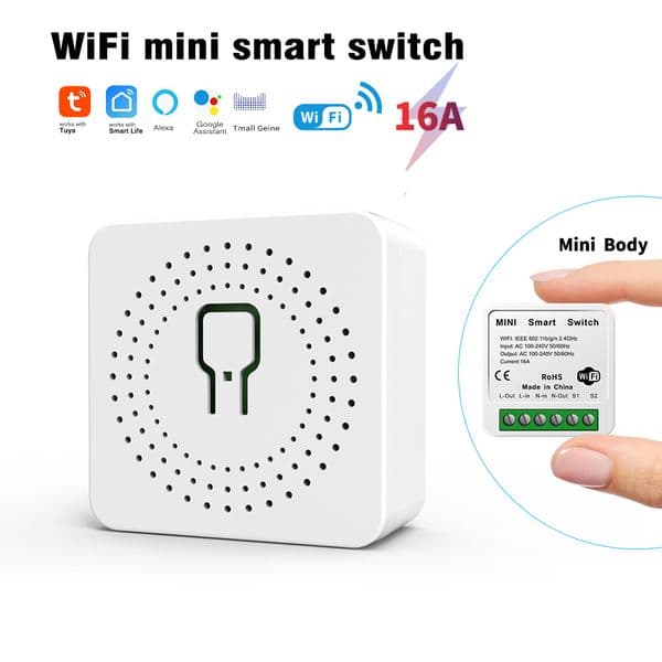 SIXWGH Tuya Smart Home MINI DIY wifi Switch Relay Moudle 2 way Remote Controller Timmer Wall Light Switch work with Alieax