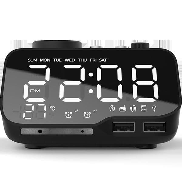 LED Alarm Clock Bluetooth-compatible Speaker Full Range, FM Radio Digital Clock with Temperature, USB Charger, For Bedrooms