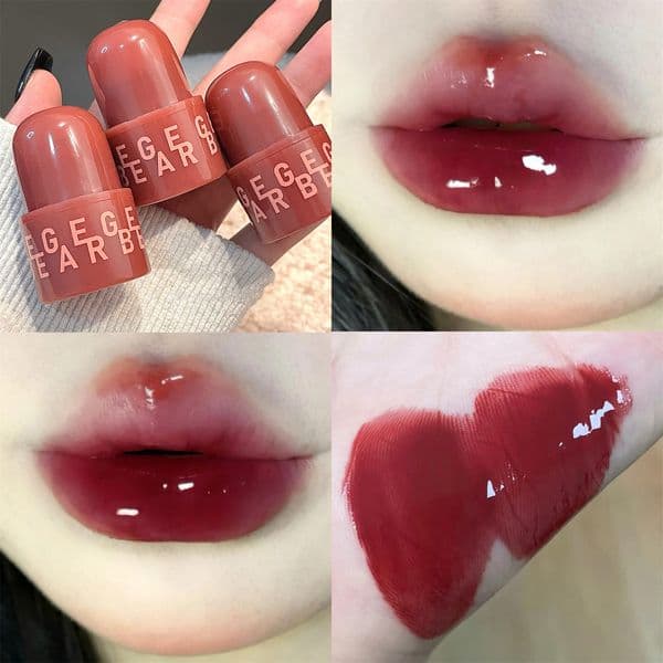 Cherry Red Seal Lip Jelly Lip Glaze Waterproof Long Lasting Cute Lip Gloss Mirror Glass Lipstick Makeup Sexy Women Lip Balm Gift