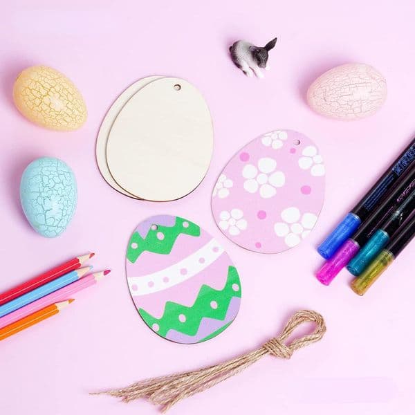 20/10Pcs Wood Chips Easter Decorations Wood Slice Easter Eggs Graffiti Drawing Wooden DIY Craft Handcraft Home Party Decor Gift