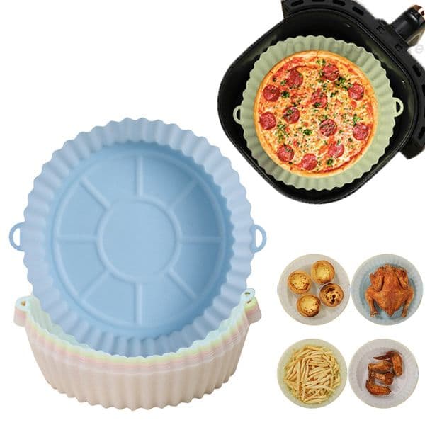 Air Fryer Silicone Pot Air Fryers Oven Baking Tray for Pizza Fried Chicken Air Fryer Accessories Round Pan Reusable Mat 1/2Pcs