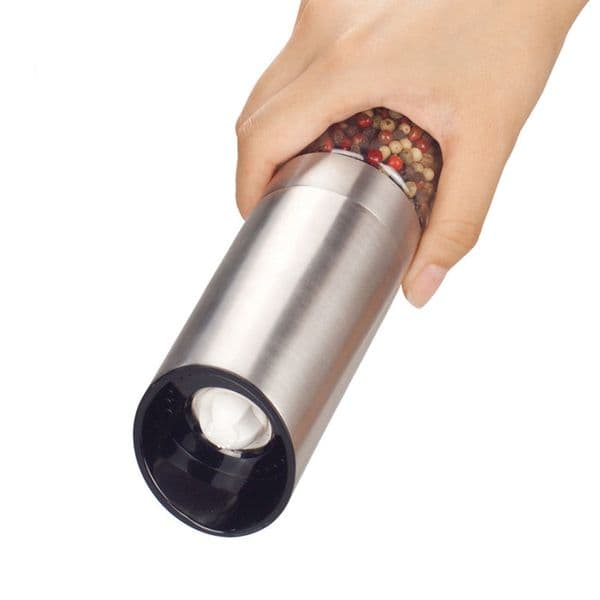 Electric Automatic Mill Pepper And Salt Grinder LED Light Peper Spice Grain Mills Porcelain Grinding Core Mill White-ABUX