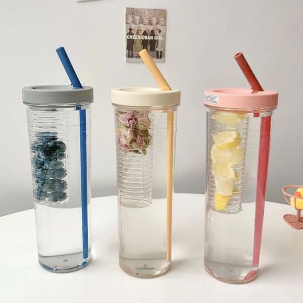 Creativity Fruits Filter Water Bottle with Straw Plastic Outdoor Water Cup School Water Bottle Travel Sport Drinkware Juice Cup