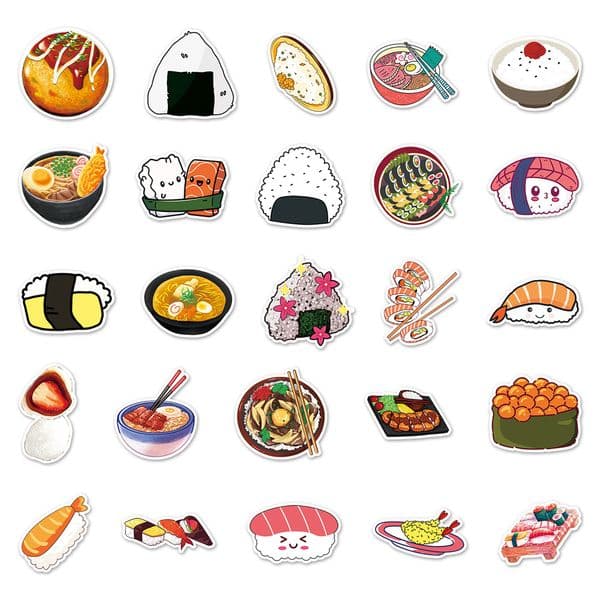 50pcs Japanese Food Hand-Pulled Noodle Sushi Stickers For Journal Laptop Scrapbook Kscraft Cute Sticker Scrapbooking Supplies