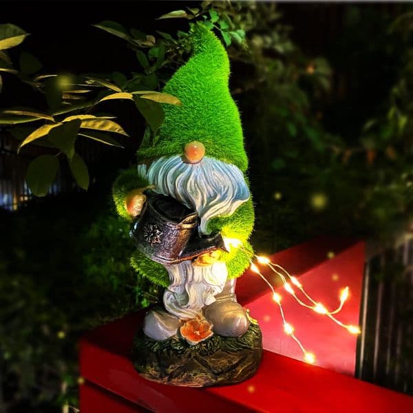 Outdoor Fairy Garden Resin Dwarf Statue Lighting Guide Solar Led Kettle Flocking Elf Small Old Man Yard Lawn Large Decoration