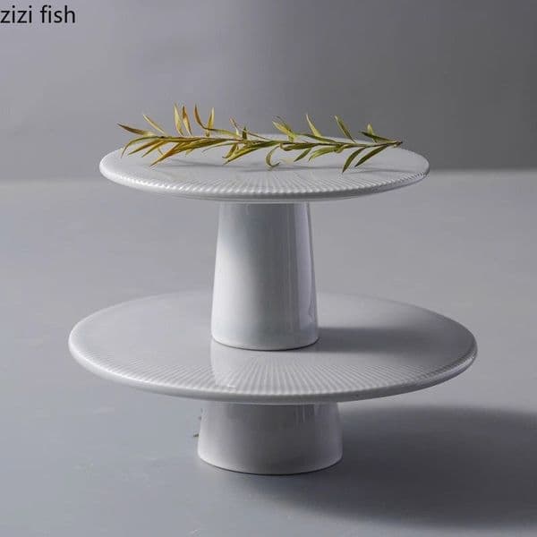 Ceramic Dinner Plate Creative High Foot Dessert Plate Cake Plate Bread Plates Dim Sum Plates Hotel Restaurant Circular Tableware