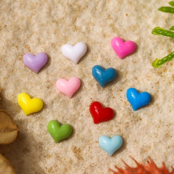 50Pcs 3D Acrylic Heart Nail Art Decorations Charms Mixed Colors Kawaii Resin Nails Accessories Peach Heart Parts Manicure Design