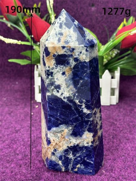 Beautiful Blue Hexagonal Column Ornament Starue Ore Specimen Carved Exquisite Altar Prayer Feng Shui Home Decoration
