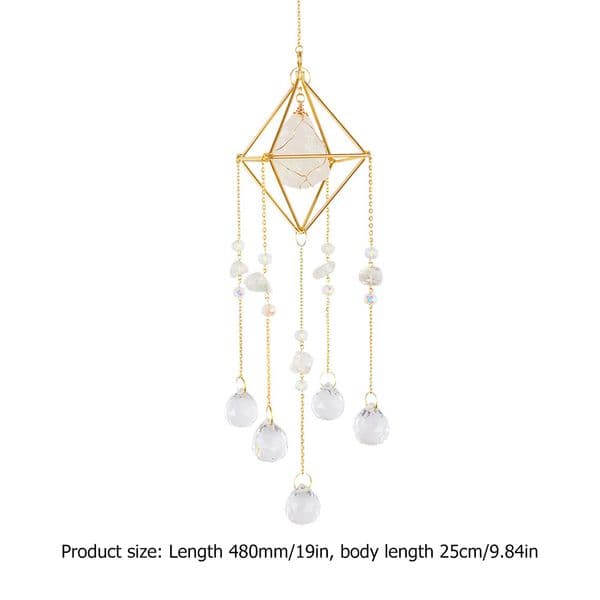 Crystal Wind Chimes Natural Stone Metal Hanging Prisms Lighting Ball Catcher Ornament Window Curtain Home Garden Room Decor Gift
