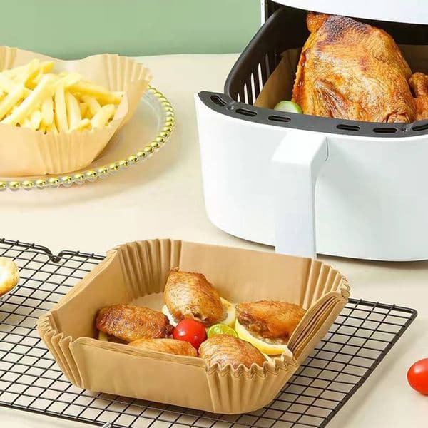 50x Air Fryer Steamer Liners Kitchen Wood Pulp Baking Air Fryer Paper Pad Mats