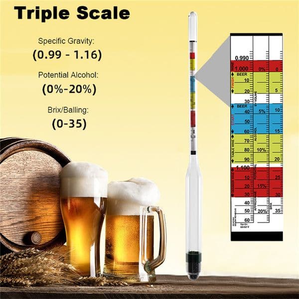 3 Scale Hydrometer Wine Sugar Meter Gravity ABV Tester Triple Scale Hydrometer For Home Brew Wine Beer Cider Alcohol Testing