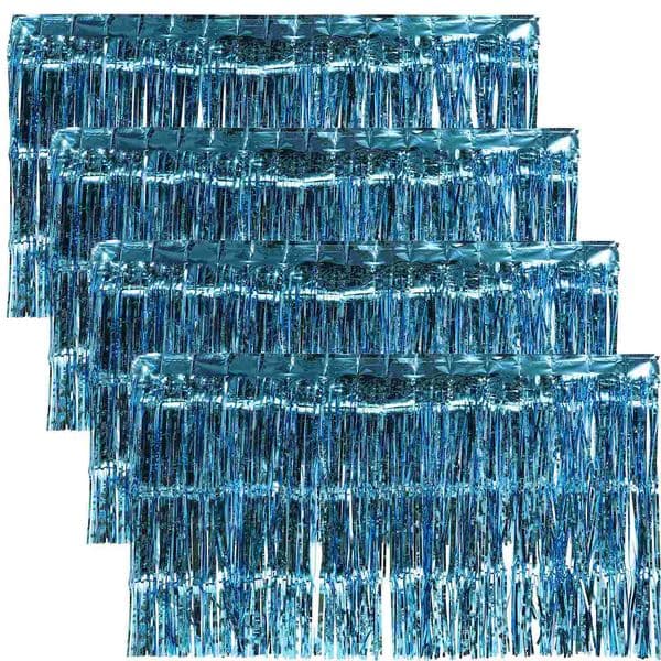 4 Pcs Rain Silk Table Skirt Background Curtain Carnival Party Metallic Line Supply Aluminum Film Material