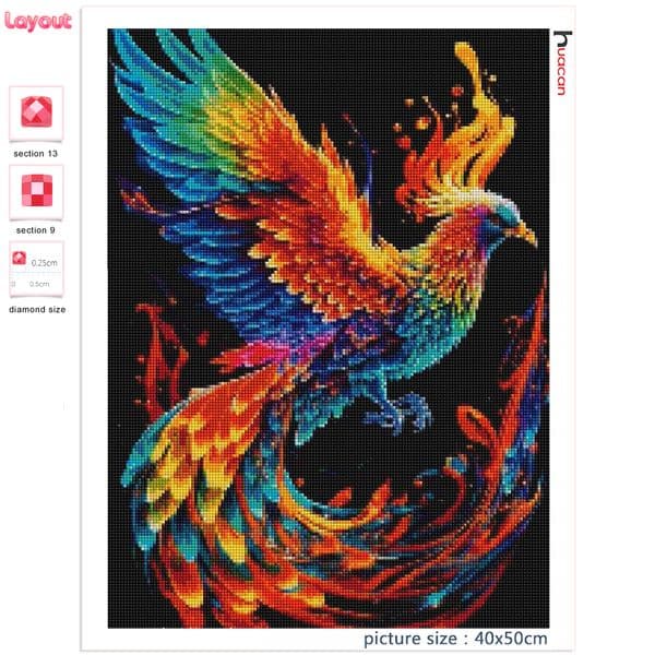 Huacan Diamond Painting Kits Phoenix Fantasy Full Square Round Embroidery Bird Animal Mosaic Home Decorations