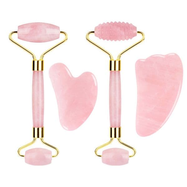 Natural Amethyst Jade Roller Guasha Set Facial Massager Real Stone Gouache Scraper Rose Quartz Face Massage Roller