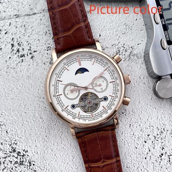 Cons 2024 New luxury mens watches tourbillon automatic Mechanical watch designer high quality Top luxury brand moon Phase leather strap Fashion Gift Style two