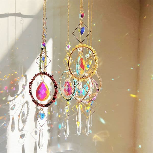 Dream Catcher Suncatcher Hanging Wind Chimes Crystal Prism Ball Crystal Pendant Window Car Hanging Garden Decoration