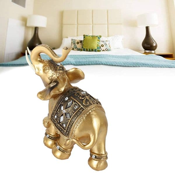 Golden Resin Elephant Statue Elegant Elephant Trunk Statue Lucky Wealth Figurine Crafts Ornaments For Home Gift