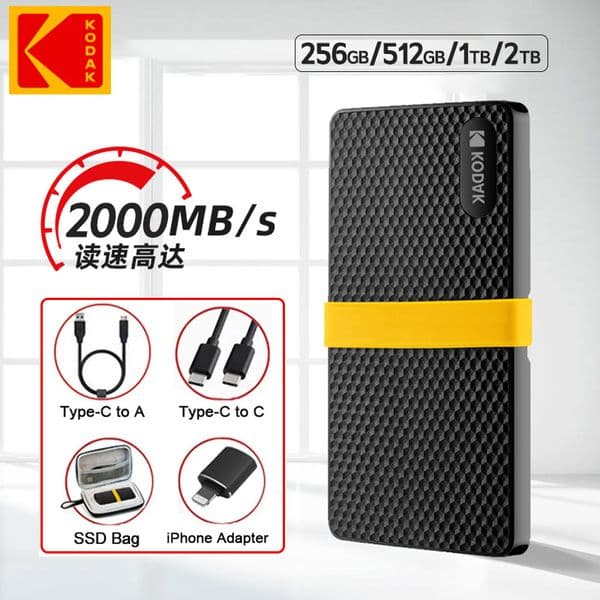 New KODAK Portable SSD Hard Drive HD Externo USB3.1 External SSD 256GB 512GB 1TB 2TB For Laptops Smartphone PC TV PS4 PS5 Gift