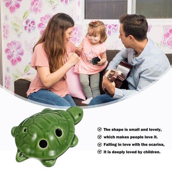 Happyyami Ocarina Instrument Children Gifts Set 6 Hole Alto Ceramic Turtle Shape Musical Flute Beginner Necklace Toys