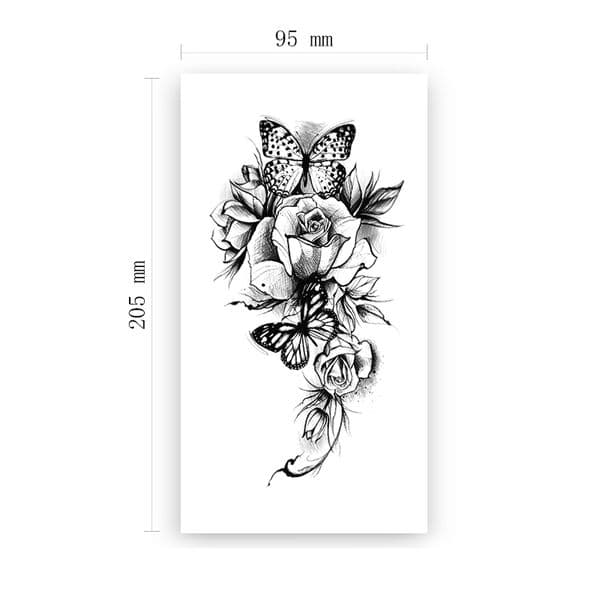 Waterproof Temporary Tattoo Sticker Black Butterfly Flash Tattoos Rose Peony Flower Body Art Arm Water Transfer Fake Tatoo Women