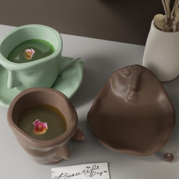 Abstract Art Face Storage Plate Silicone Mould DIY Gypsum Cement Cup Tray Resin Mold Aromatherapy Candle Cup Drip Glue Mold