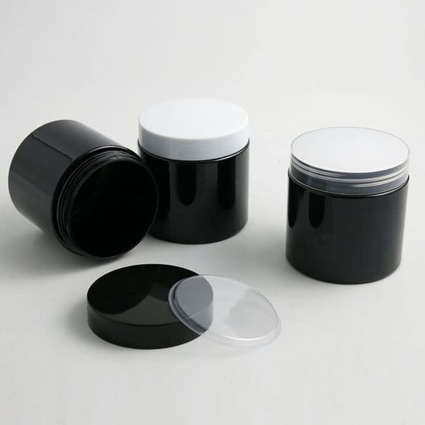 24pcs/lot 200g Empty Plastic Jar Cream Pot with Lids Screw Tin Cosmetic Container 200ml Black Storage Box