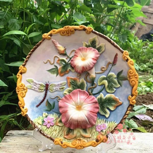 Update 3D Morning Glory Wall Plate Ceramic Tile Decorative Panel Home Craft Room Decoration Accessories Diagram 240924