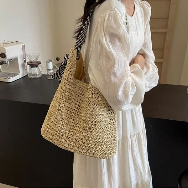 Fashion Straw Bag Womens Shoulder Bag Paper Womens Handbag Large Capacity Summer Beach Straw Bag Casual Handbag 240930