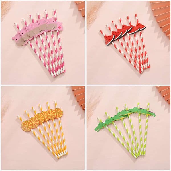 Disposable Straws, Fruit Animal Decorations, Biodegradable And Environmentally Friendly Party Art Design, Paper Straws