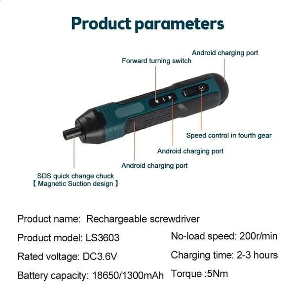 Mini Cordless Electric Screwdriver 1300mAh Rechargeable Adjustable Torque Drill Multifunctional Maintenance Tool