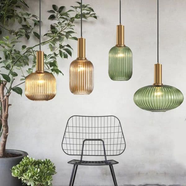 Nordic Vintage Colorful Glass Striped Chandelier For Dining Room Kitchen Island Pendant Light Bedroom Bedside Hanging Lamp