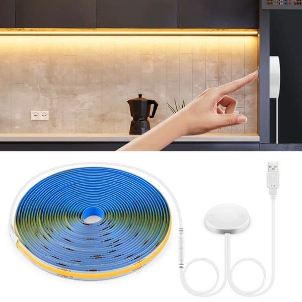 Dimmable USB 5V LED Under Cabinet Light COB Strip With Penetrable Wood Mirror Hand Scan Touch Sensor Switch DIY Kitchen Lighting D3.0