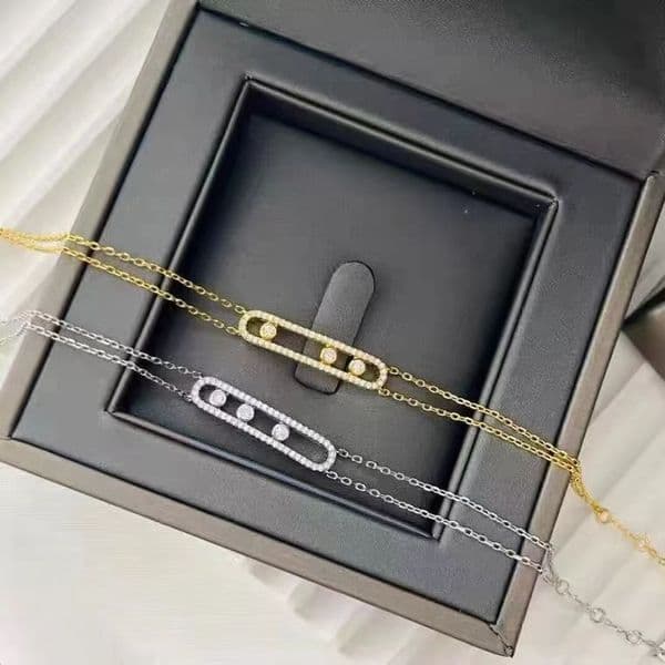 2024 new high-version three-diamond sliding double-layer bracelet Fashion personality hollow-out smart full diamond hand jewelry