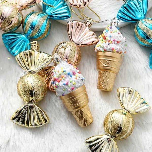 1 box of Christmas balls decorated with ice cream candy shaped Christmas tree pendant family party navigation Christmas decoration 2024 W241008
