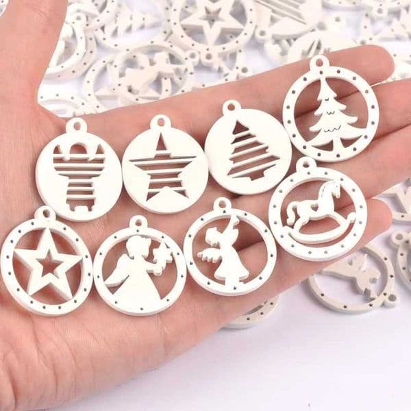 10/50 pieces of wooden crafts white angel/star/wooden horse DIY scrapbook used for wooden decoration home Christmas decoration m2265 W241008
