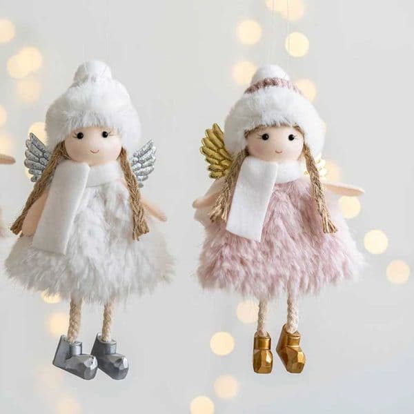 2024 New Years Gift White Pink Christmas Angel Doll Tree Decoration Christmas Decoration Home Christmas Decoration W241008