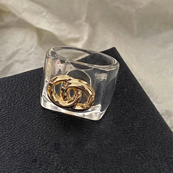 New Style Letter Gold-color Brass Copper Open Band Rings Fashion Fine Finger Crystal Pearl Ring for Womens Wedding Jewelry Gifts One Size:7