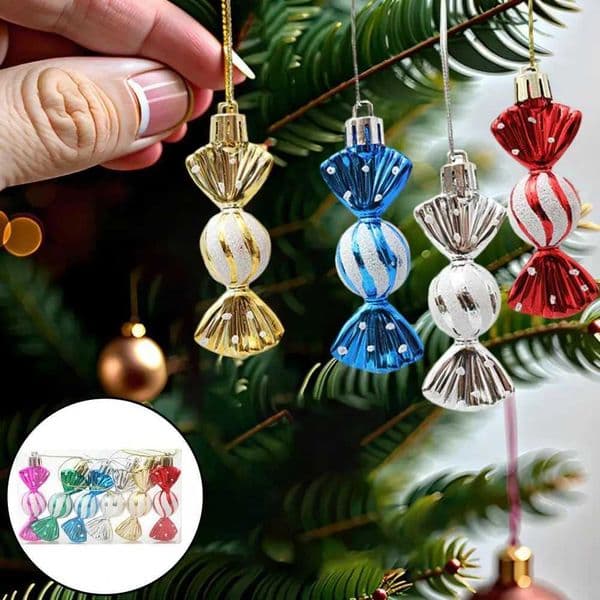 6 pieces/box of Christmas pendants candy decorations hanging ropes electroplated decorations Christmas trees small sweet pendants party supplies W241008