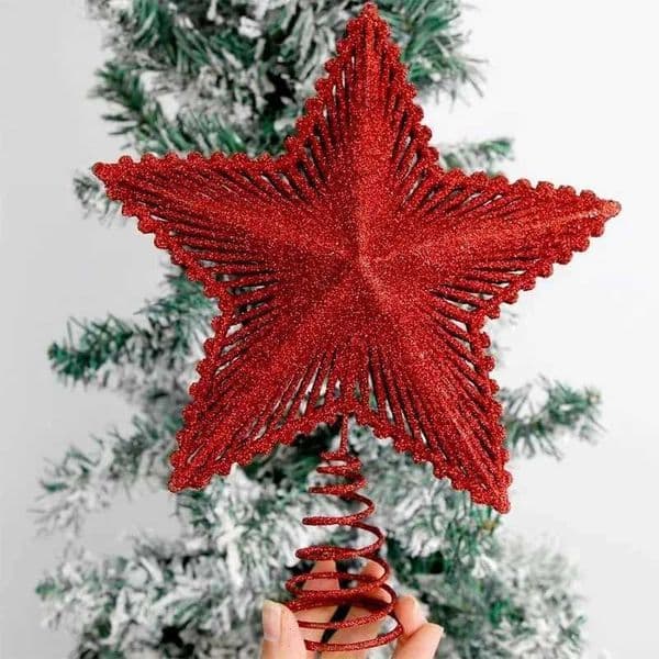 25cm Red Sparkling Christmas Tree Top Iron Star Christmas Decoration Home Christmas Tree Decoration Navidad New Year 2025 Natal Noel W241008