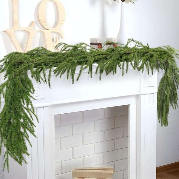 6ft Norfolk Garlands, Real Touch Winter Pine Garland, Green Artificial Greenery Garland for Table, Mantle, Wall, Indoor, Outdoor Christmas Decorations