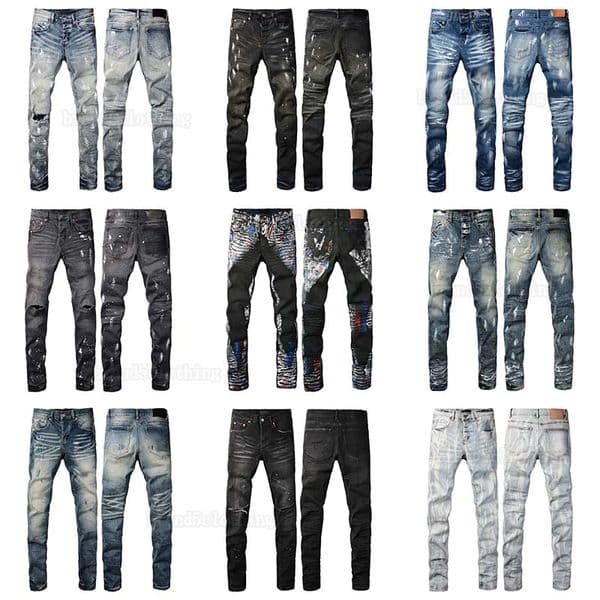 Slim designer mens printed jeans man black retro streetwear casual sweatpants designers joggers pant biker straight skinny trousers