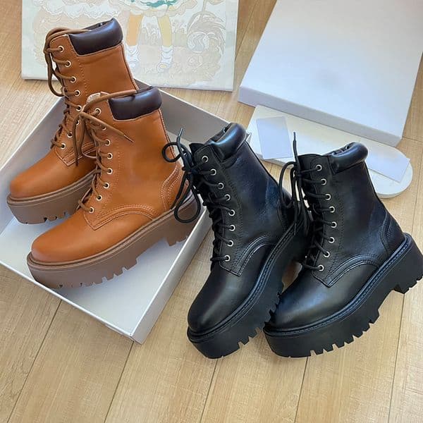 ankle boots women 2024 new womens boots winter round toe lace-up short boots womens platform designer knight boots womens shoes without box 669
